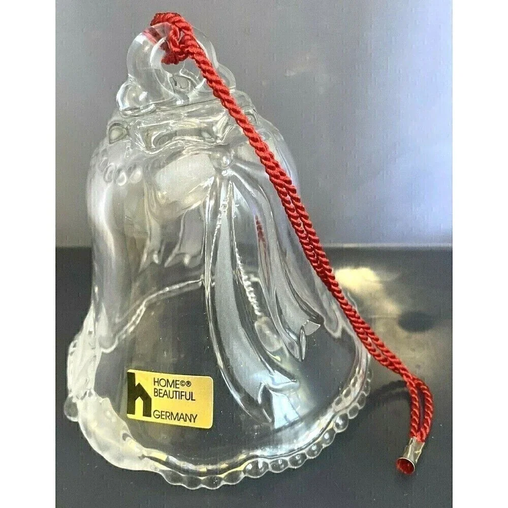 Hand Cut Crystal Bell Christmas Ornament Red Corded Bow German Home Beautiful